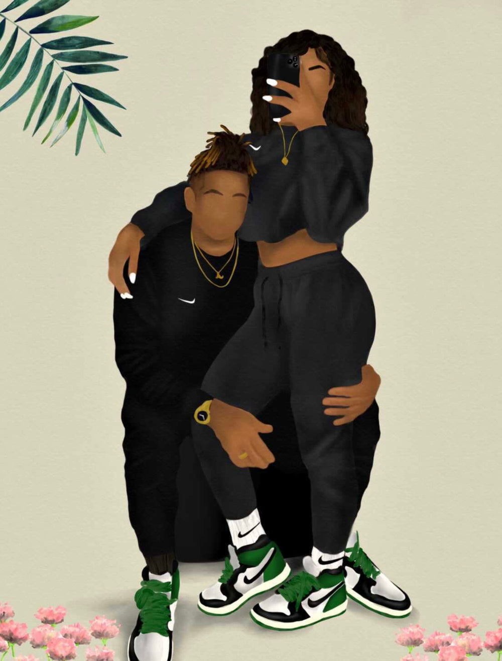 Couple portrait in coordinated outfits by Aaronya