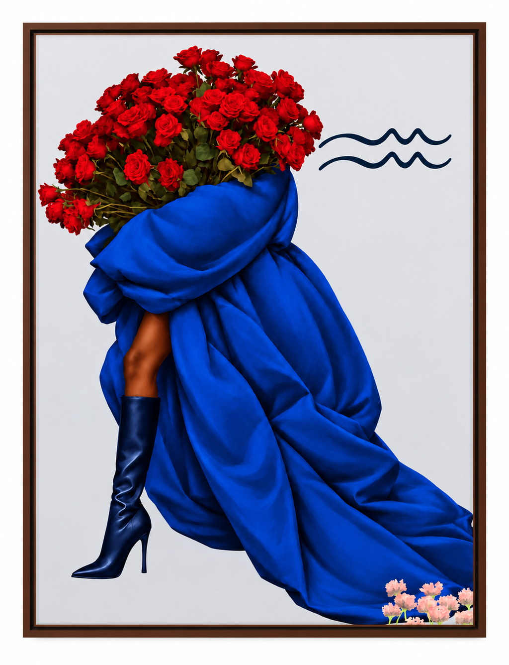 Aquarius Written in Bloom zodiac wall art — framed display on white