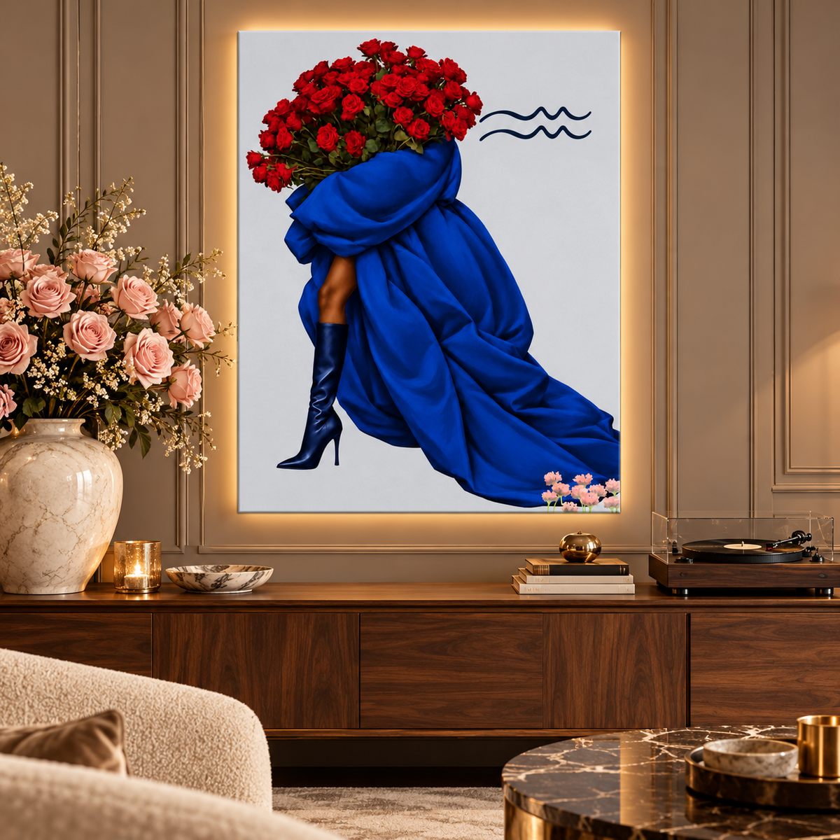 Aquarius Written in Bloom zodiac wall art — styled canvas display