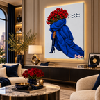 Aquarius Written in Bloom zodiac wall art — angled room view