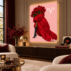 Aries Written in Bloom zodiac canvas angled room view