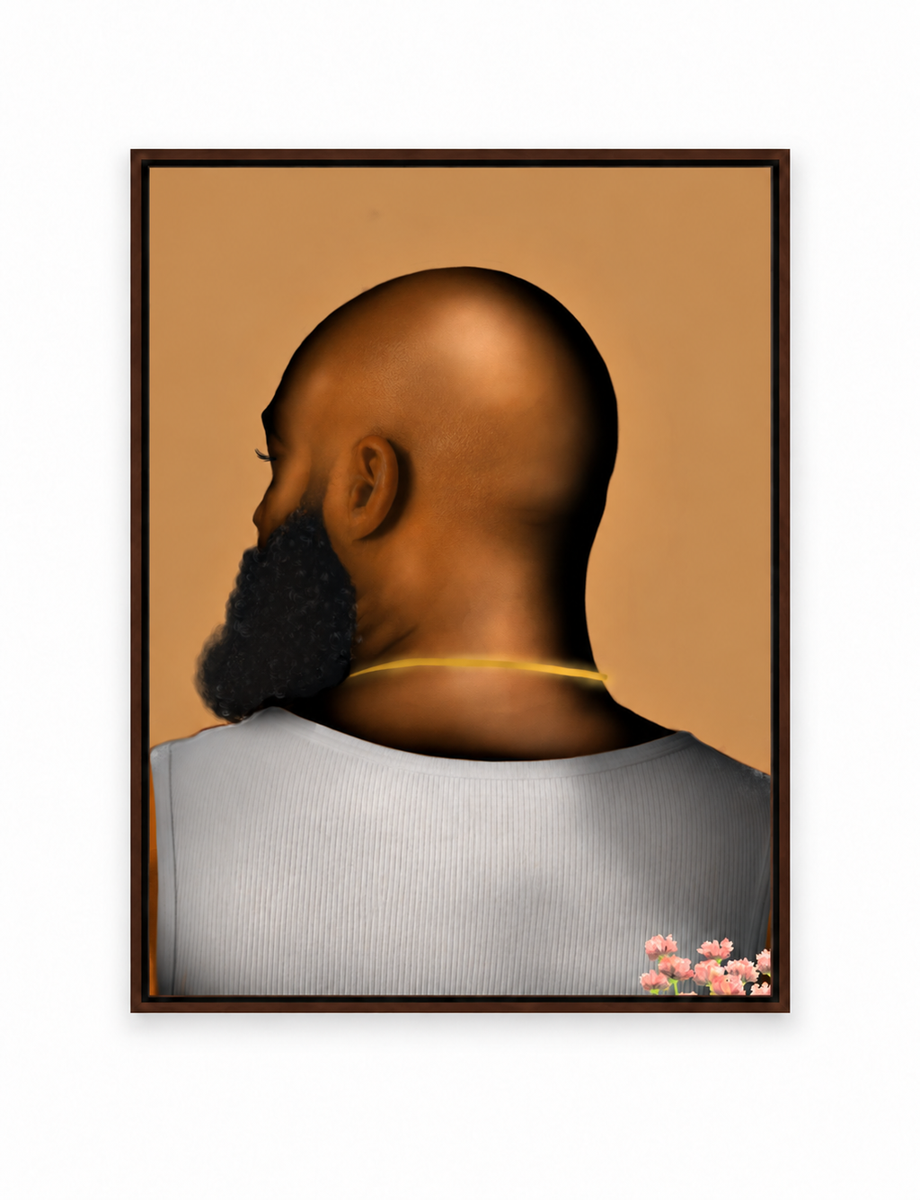 BALD Brown Black man portrait wall art in a slim dark frame