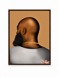 BALD Brown Black man portrait wall art in a slim dark frame