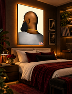 BALD Cream canvas displayed in an upscale bedroom