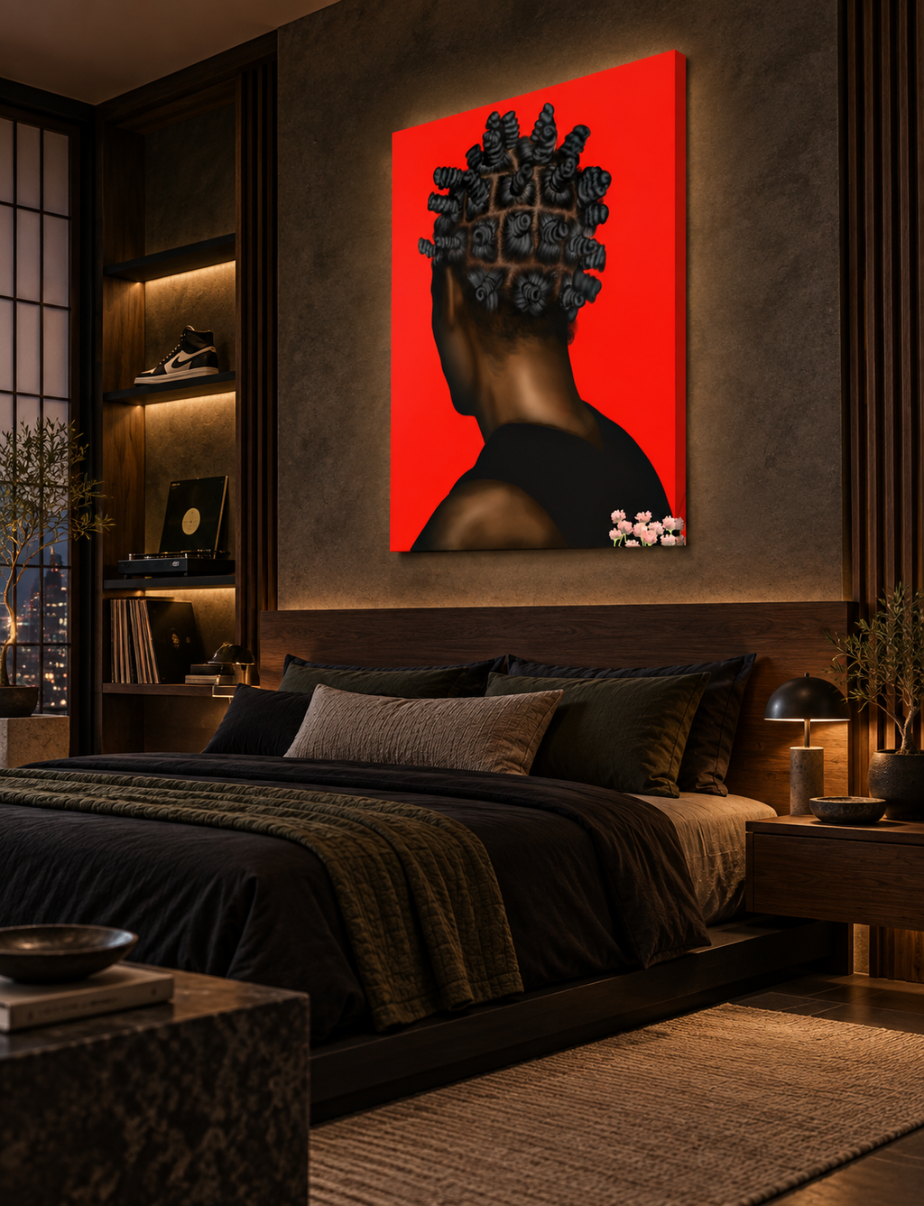 BANTU MEN canvas in a dark luxury bedroom