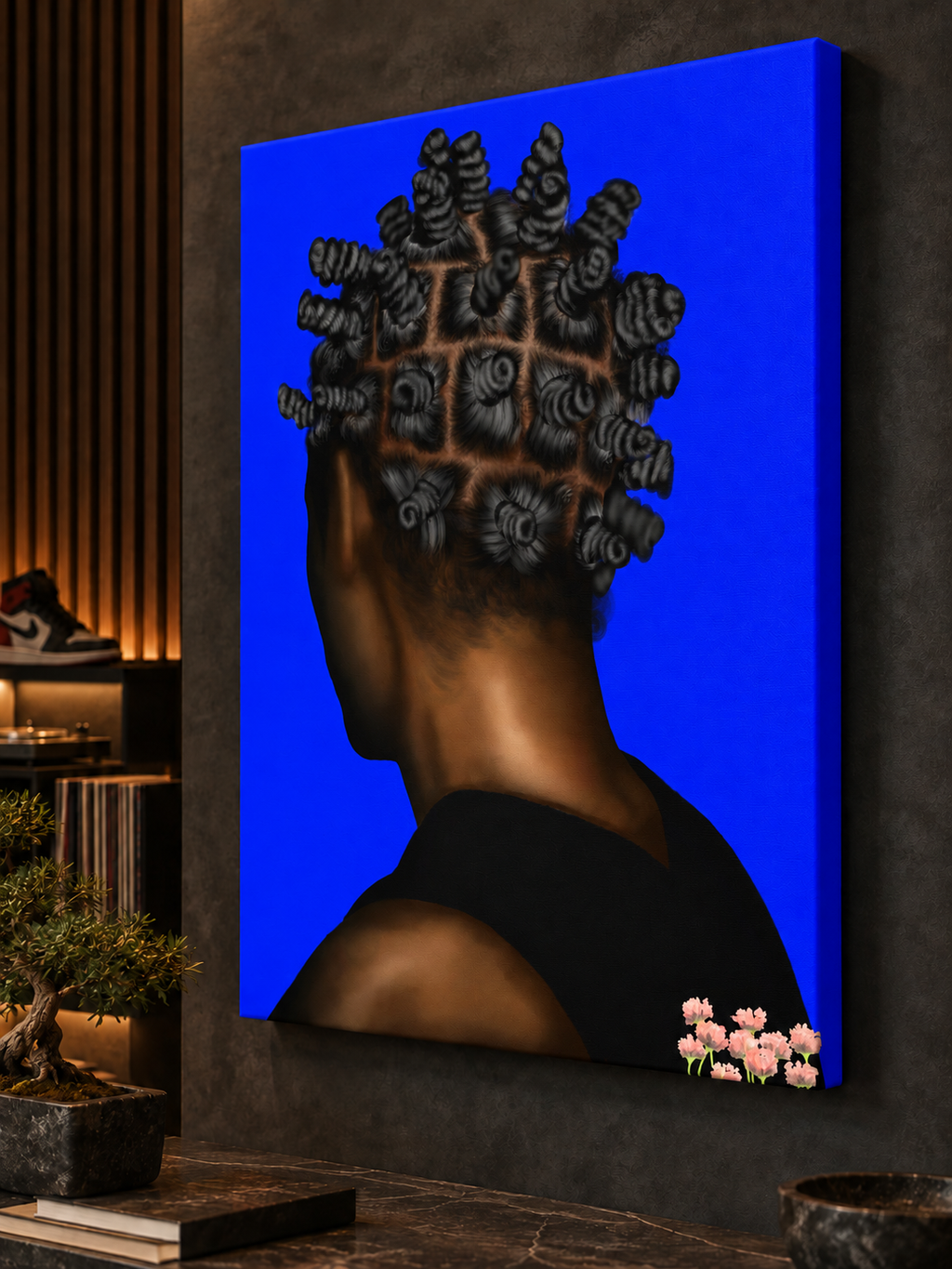 Close-up of BANTU MEN blue gallery-wrapped canvas