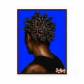 BANTU MEN blue wall art in thin brown frame on white background