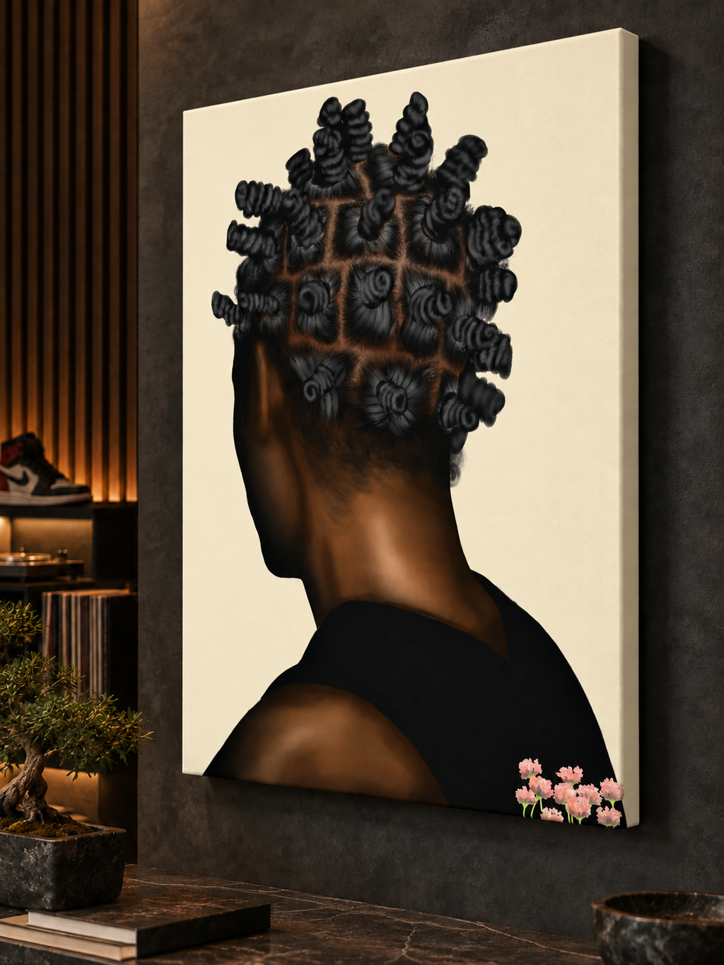 Close-up of BANTU MEN cream gallery-wrapped canvas