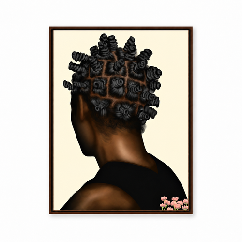 BANTU MEN cream wall art in thin brown frame on white background