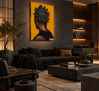 BANTU MEN gold canvas in a masculine Japanese urban lounge