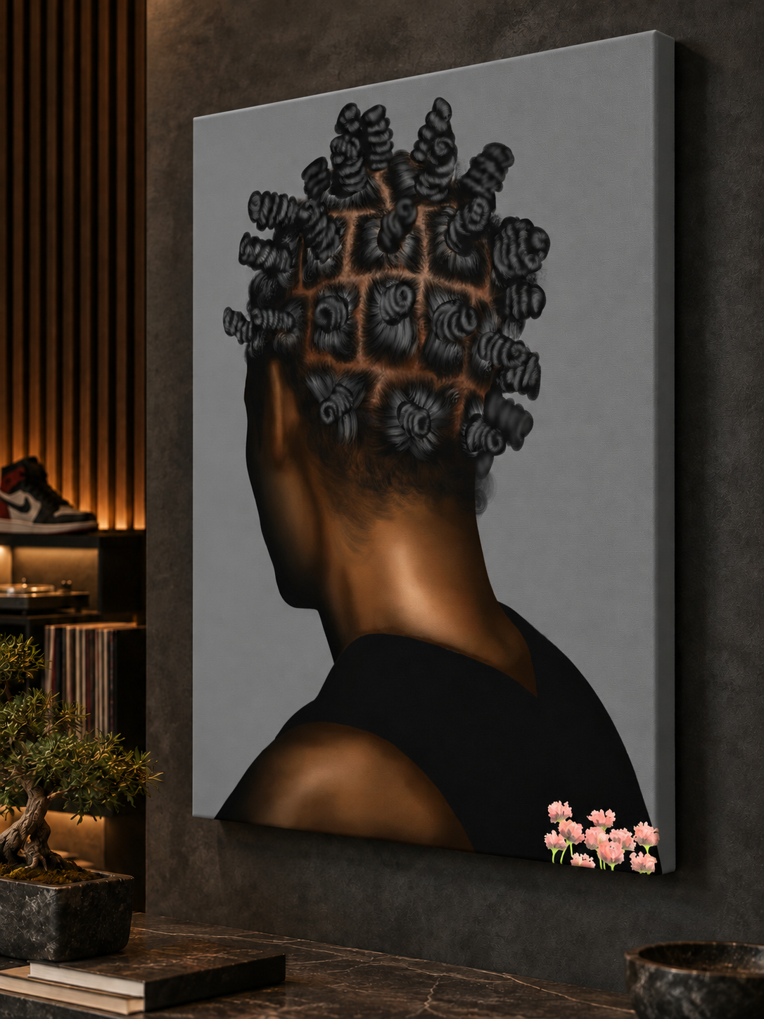 Close-up of BANTU MEN grey gallery-wrapped canvas