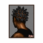 BANTU MEN grey wall art in thin brown frame on white background