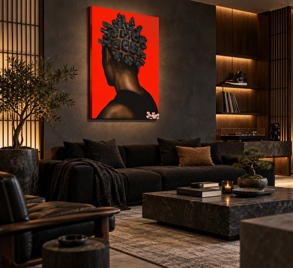 BANTU MEN canvas in a masculine Japanese urban luxury lounge