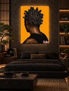 BANTU MEN orange canvas in a luxury Japanese urban bedroom