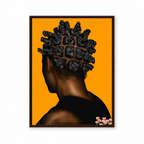 BANTU MEN orange wall art in thin brown frame on white background