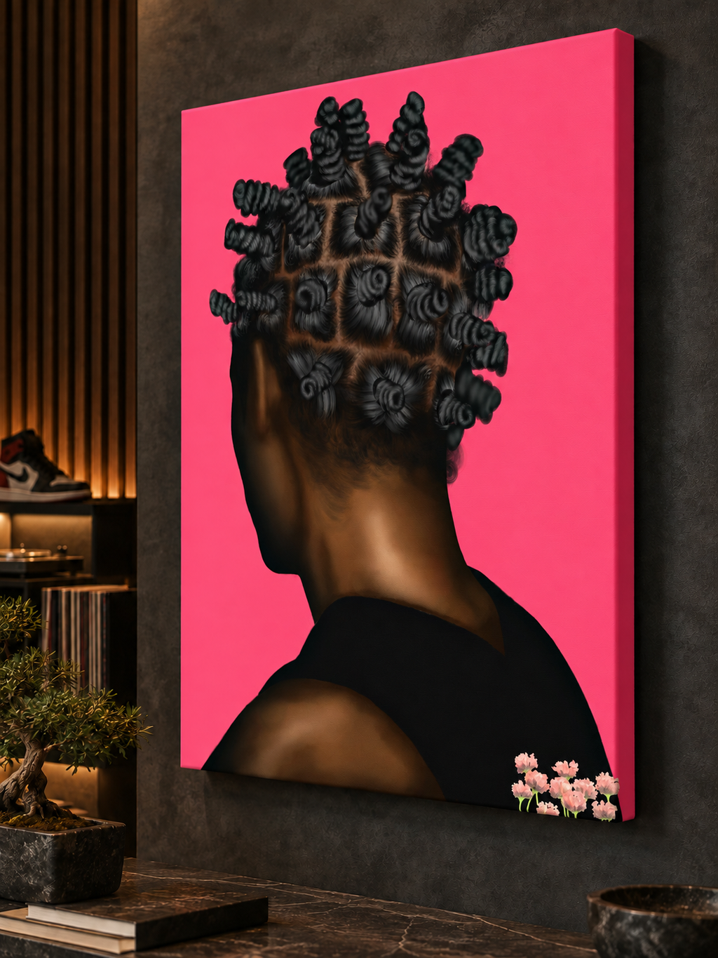 Close-up of BANTU MEN pink gallery-wrapped canvas