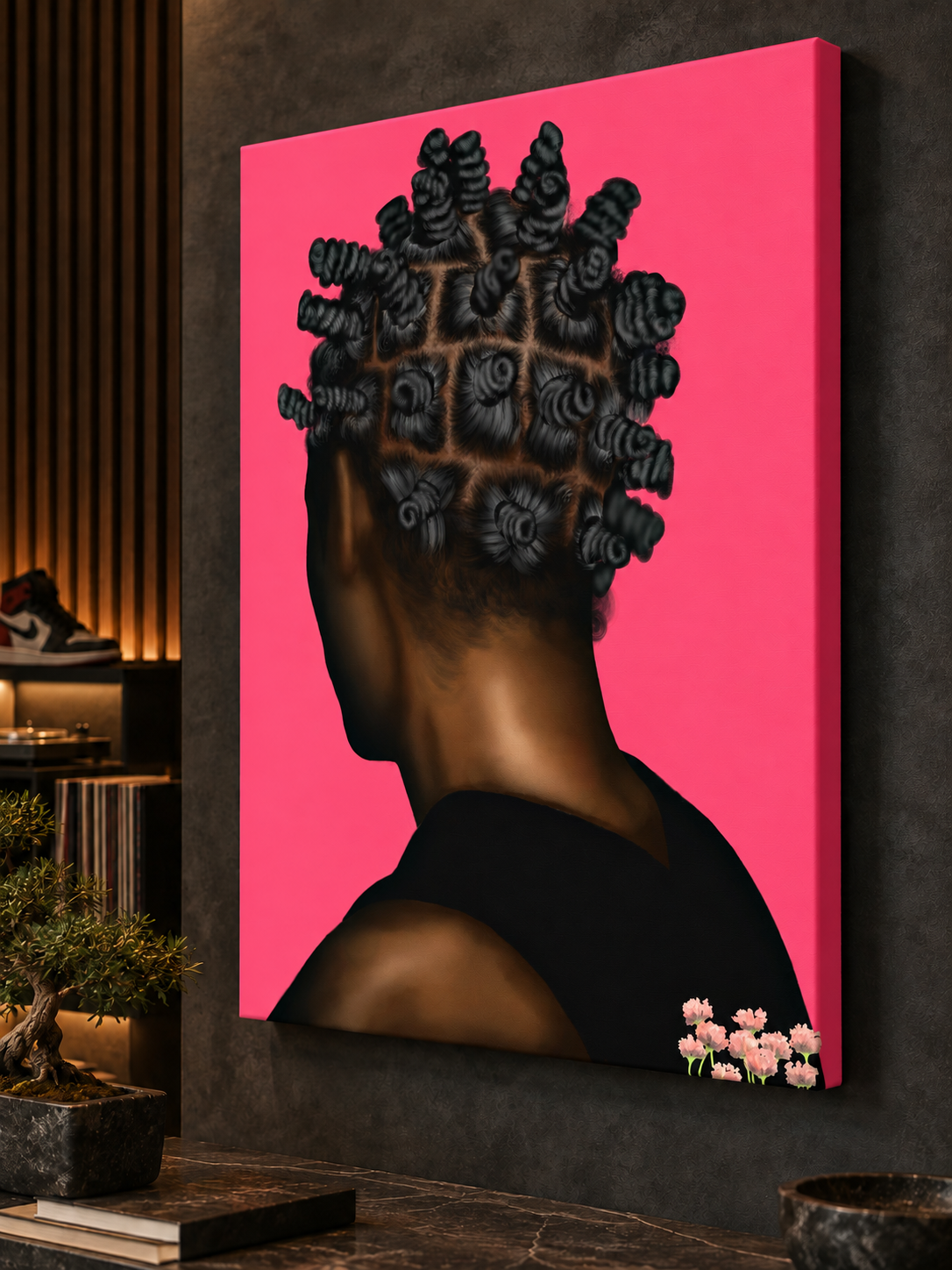 Close-up of BANTU MEN pink gallery-wrapped canvas