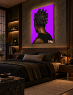 BANTU MEN purple canvas above a luxury dark wood bed