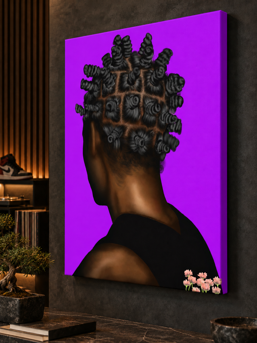 Close-up of BANTU MEN purple gallery-wrapped canvas