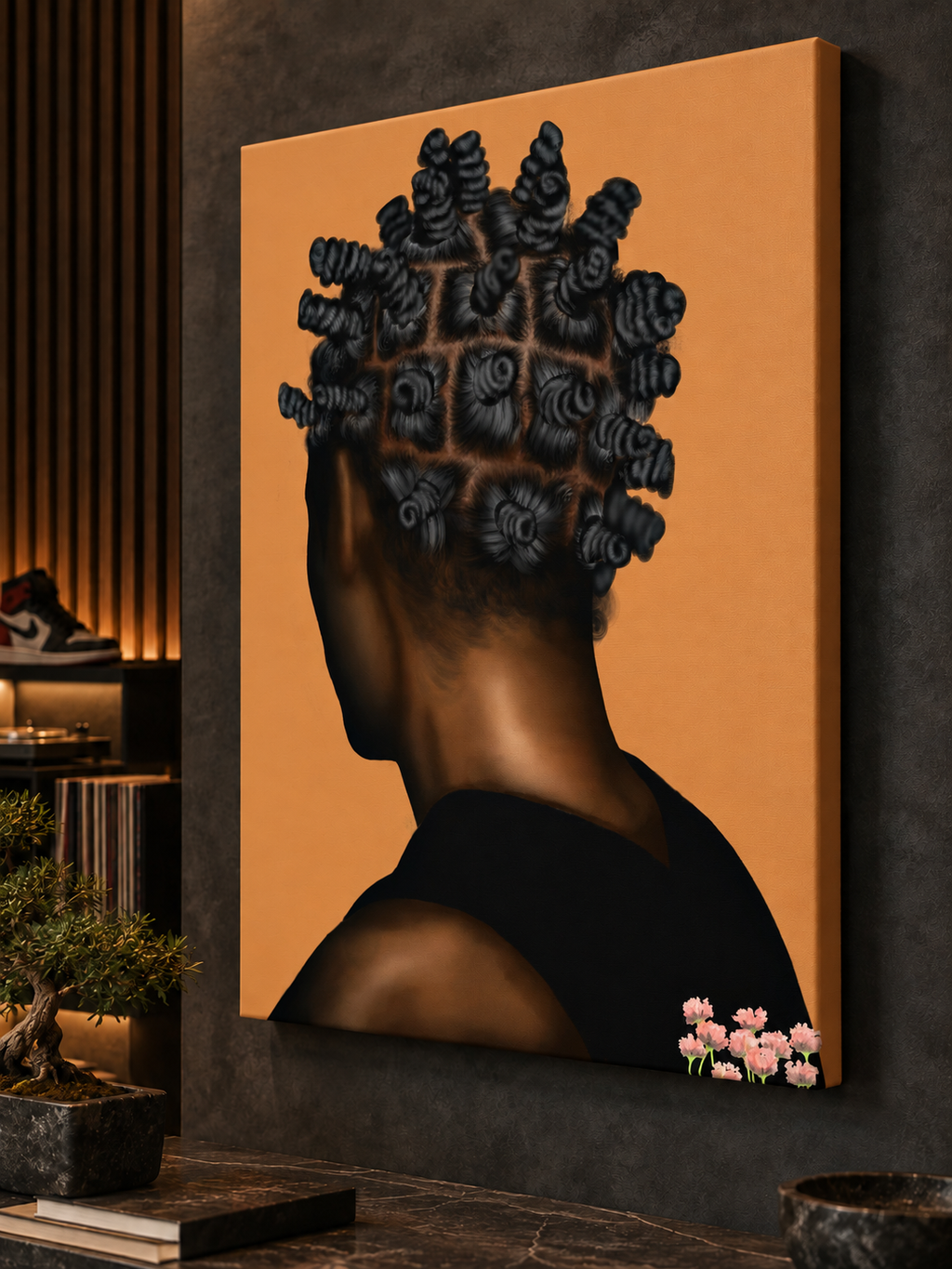 Close-up of BANTU MEN tan gallery-wrapped canvas