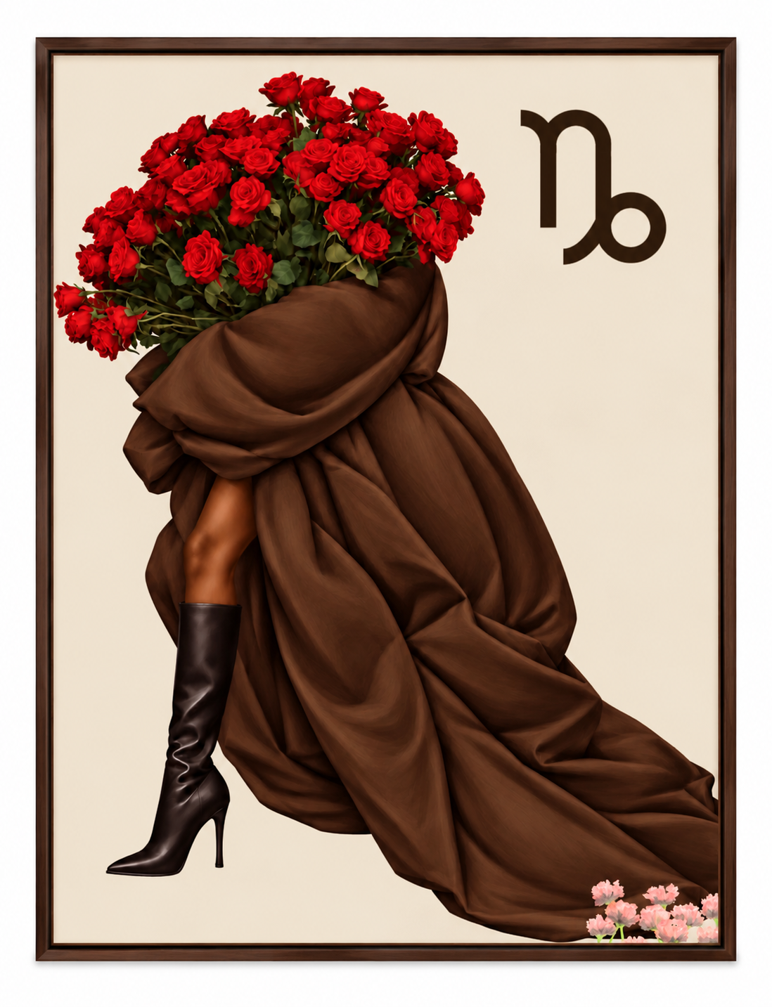 Capricorn Written in Bloom zodiac wall art — framed display on white