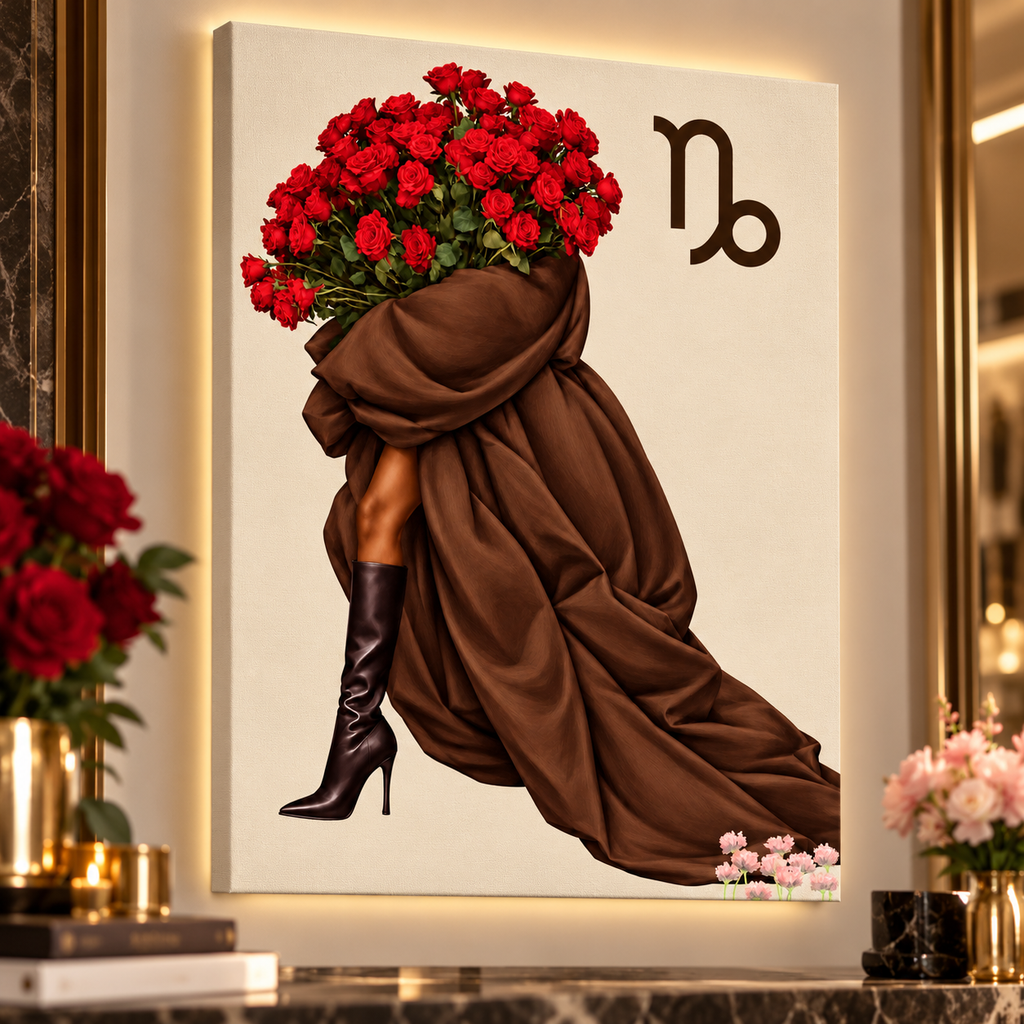 Capricorn Written in Bloom zodiac wall art — canvas close-up