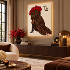 Capricorn Written in Bloom zodiac wall art — angled room view