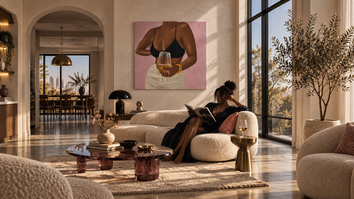 Editorial living room with Aaronya artwork
