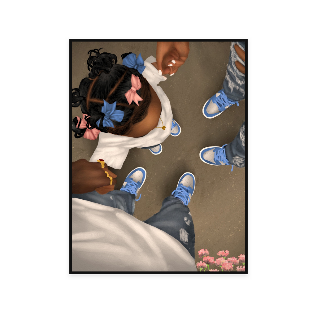 FAMILY DRIP poster in a slim black frame on a white background