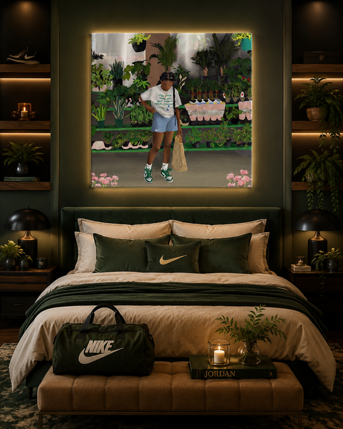FLOWER SHOP wall art in a styled room