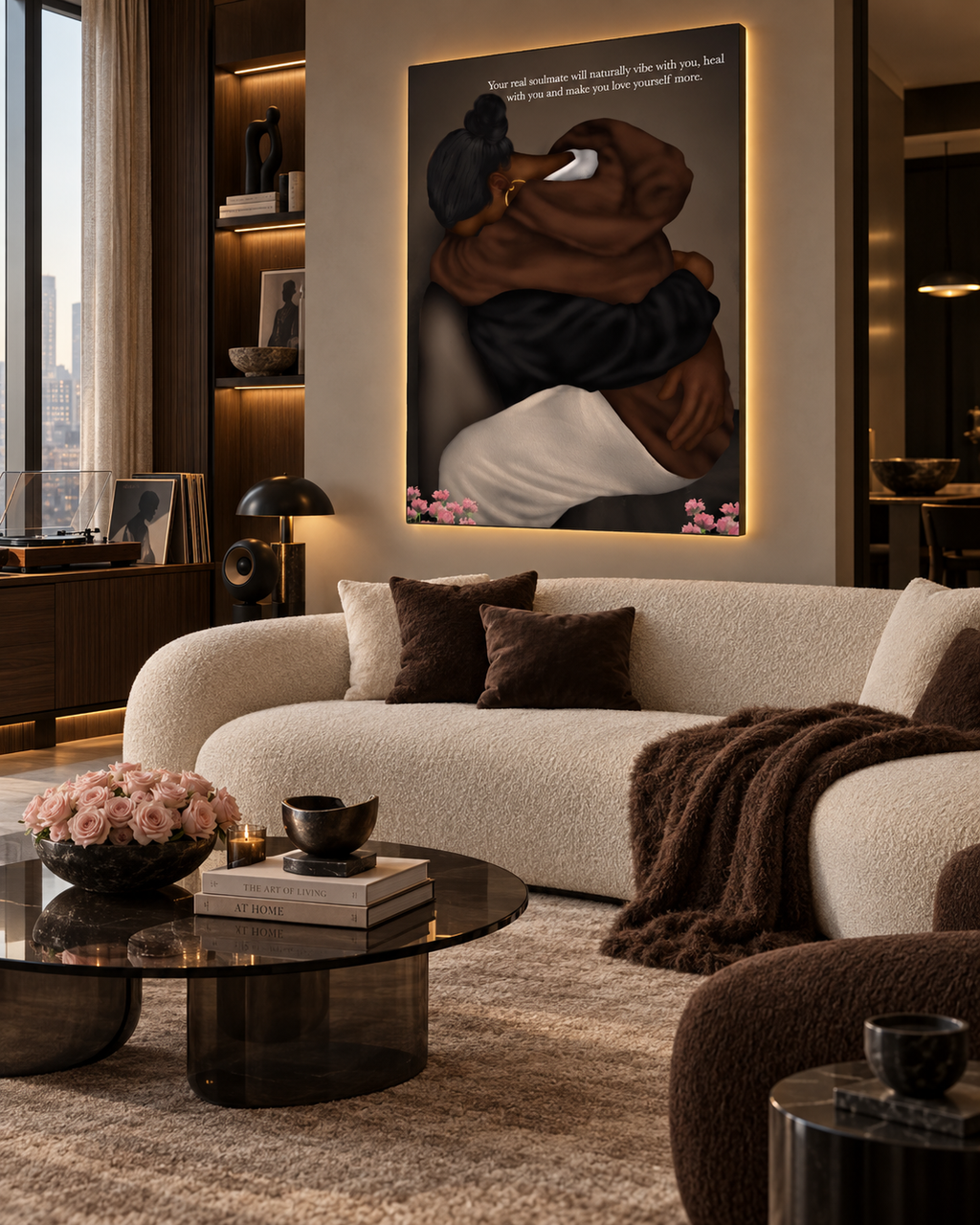 Hold Me Close wall art in a luxury living room