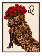 Leo Written in Bloom zodiac wall art — framed display on white