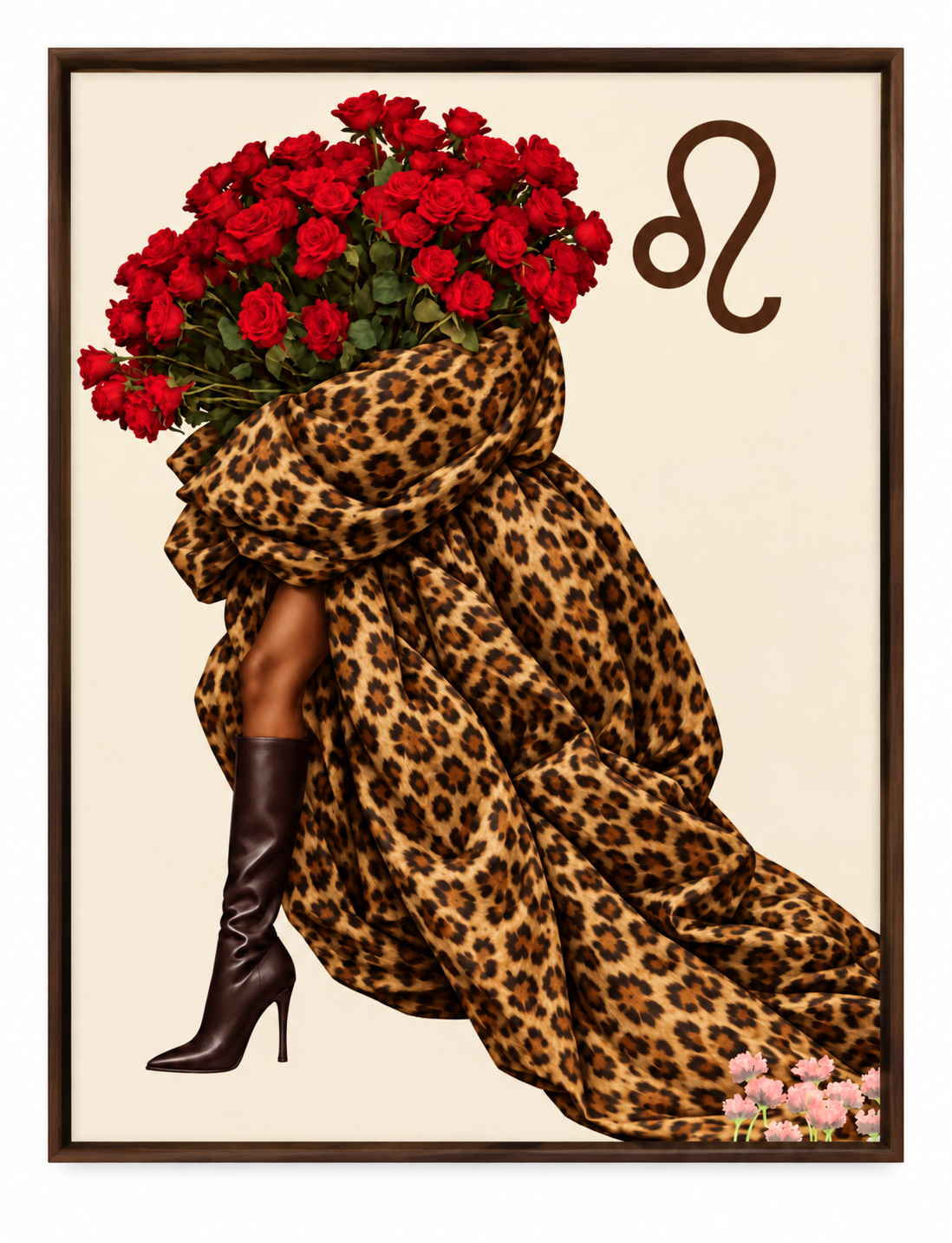 Leo Written in Bloom zodiac wall art — framed display on white