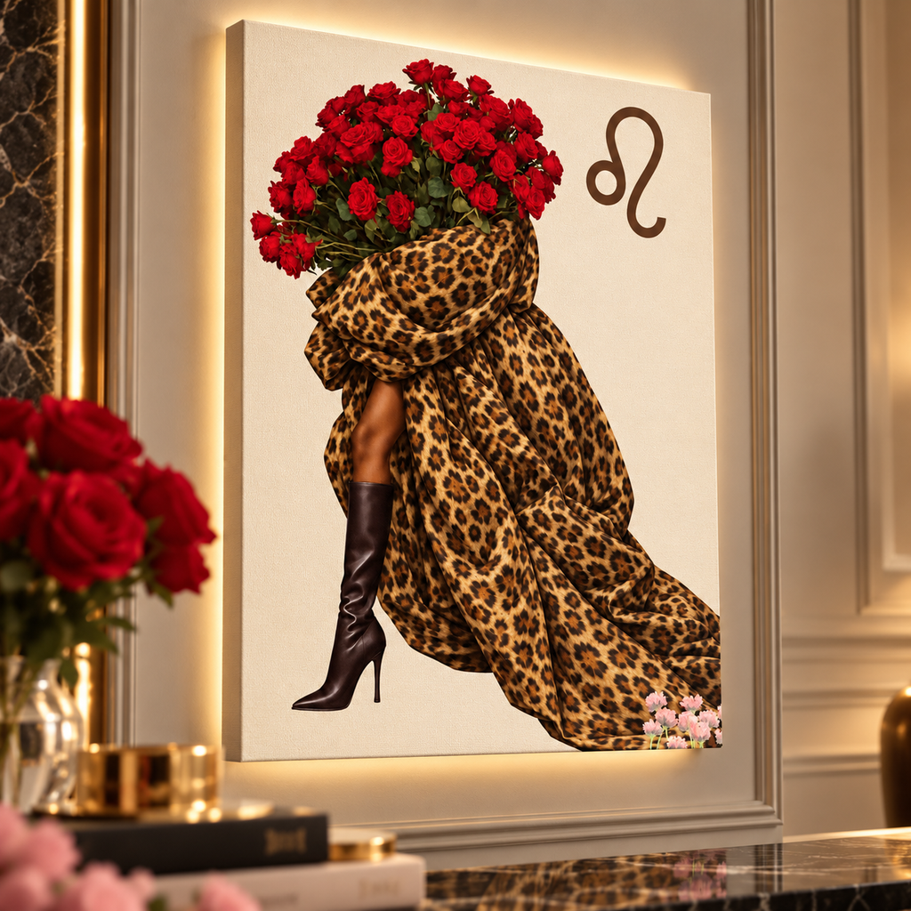 Leo Written in Bloom zodiac wall art — canvas close-up