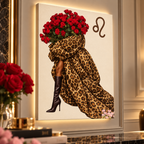 Leo Written in Bloom zodiac wall art — canvas close-up
