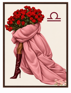 Libra Written in Bloom zodiac wall art — framed display on white