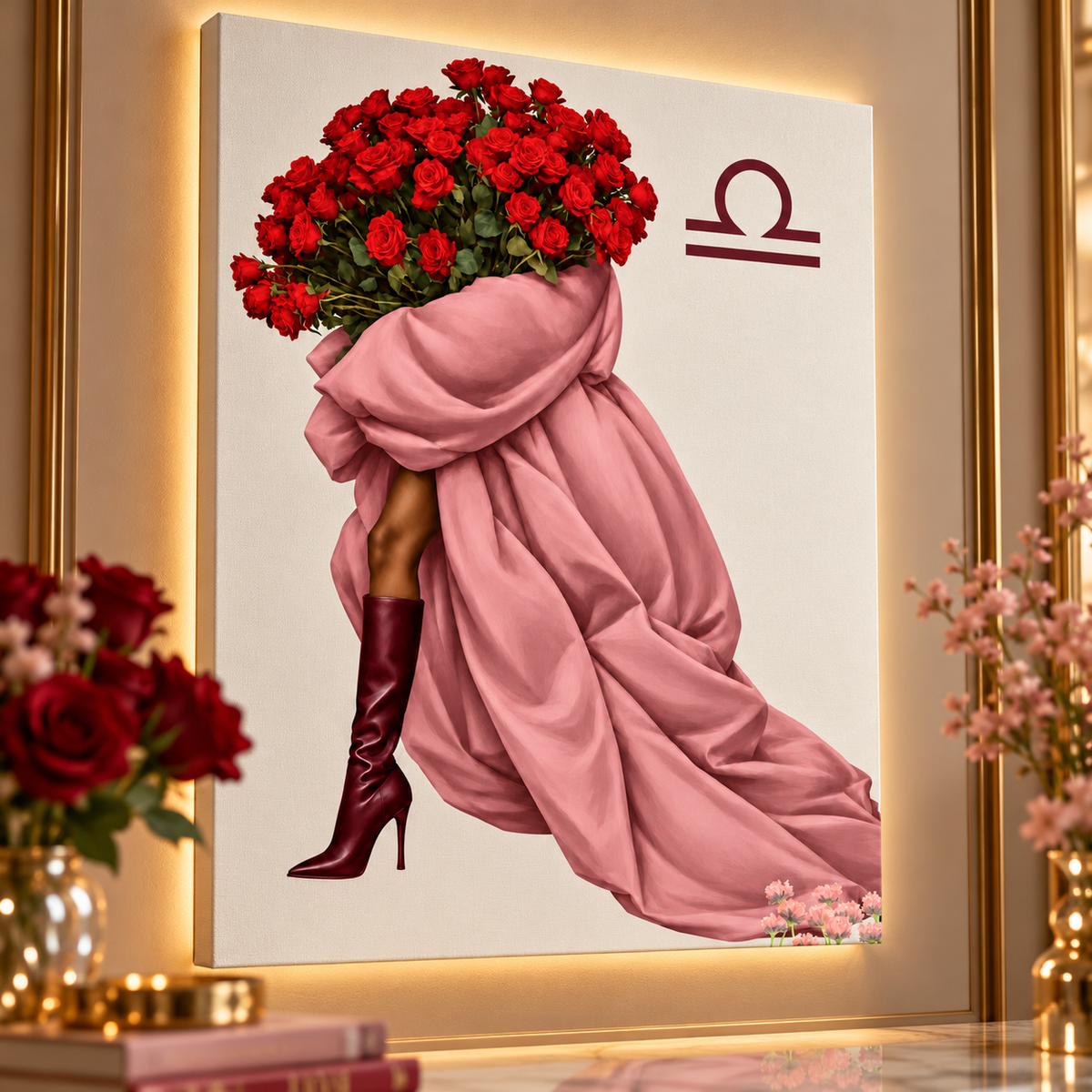 Libra Written in Bloom zodiac wall art — canvas close-up