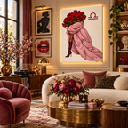 Libra Written in Bloom zodiac wall art — living room view