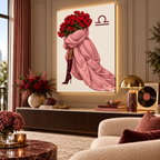 Libra Written in Bloom zodiac wall art — angled room view