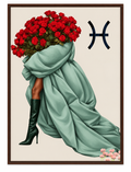 Pisces Written in Bloom zodiac wall art — framed display on white
