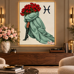 Pisces Written in Bloom zodiac wall art — styled canvas display