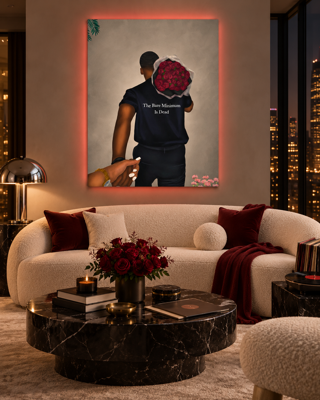 Prince Charming wall art in a sophisticated luxury living room