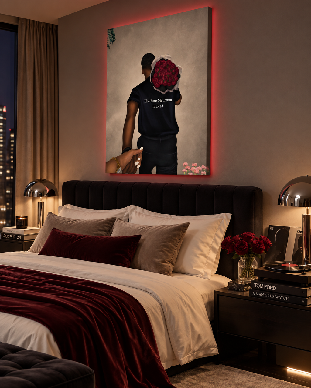 Prince Charming wall art in a modern luxury bedroom