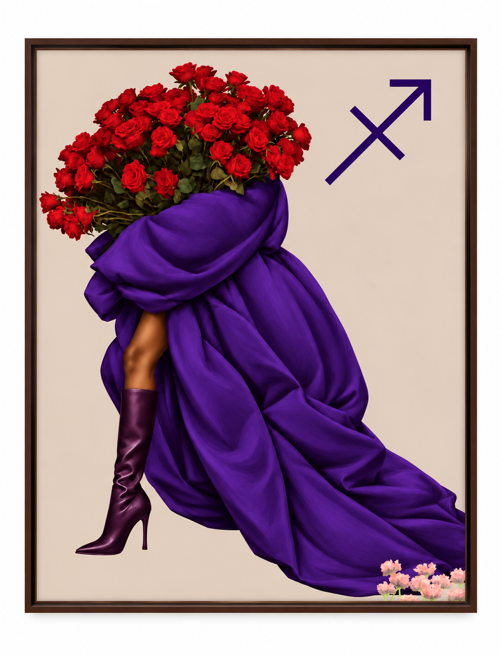 Sagittarius Written in Bloom zodiac wall art — framed display on white
