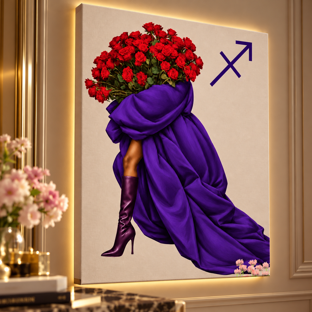 Sagittarius Written in Bloom zodiac wall art — canvas close-up