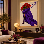 Sagittarius Written in Bloom zodiac wall art — angled room view