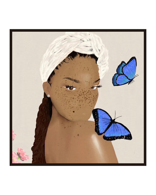 Save The Butterflies poster in a slim dark frame on a pure white background