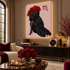 Scorpio Written in Bloom zodiac wall art — angled room view