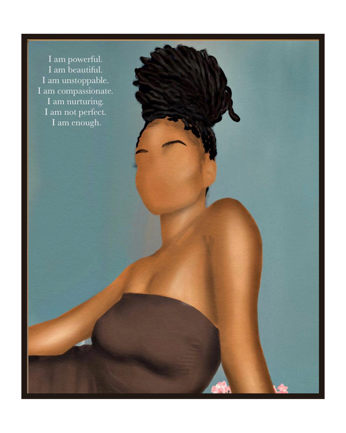 Self Love Affirmation Poster in a slim dark frame on a pure white background