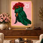 Taurus Written in Bloom zodiac wall art — styled canvas display